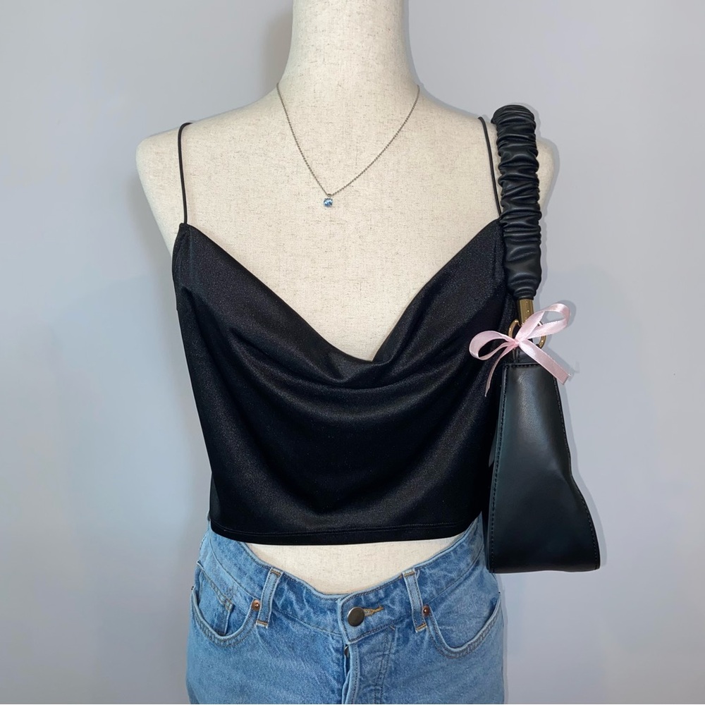 H&M Black Satin Scoop Scowl Neck Women's Cami Tank Top Crop Top size M